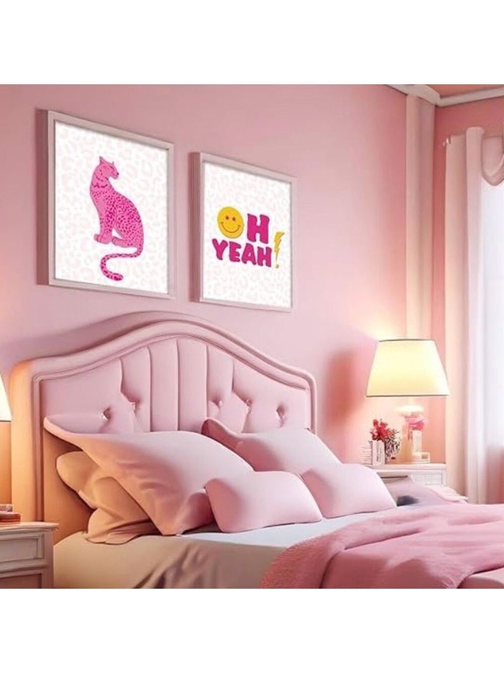 6 Pc Pink Aesthetic Wall Art Set 11x14 - Cowgirl, Leopard, Smiley Canvas Prints - Picture 3 of 4
